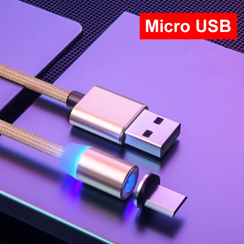 Suhach 1 м 2 м Магнитный зарядный кабель Micro USB кабель для iPhone XR XS Max X магнитное зарядное устройство usb type C кабель светодиодный шнур для зарядки - Цвет: Gold Micro Cable