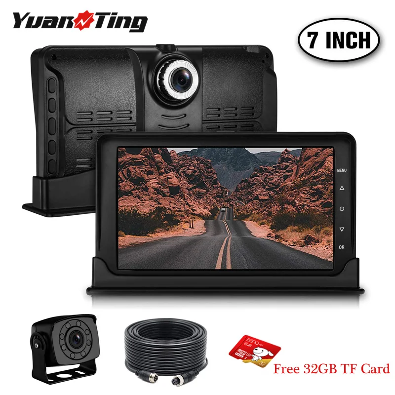YuanTing 7 Inch Split Monitor DVR Recorder 170 Wide Angle Night Vision 1080P Front Rear View Dash Camera System For Truck RV Bus |
