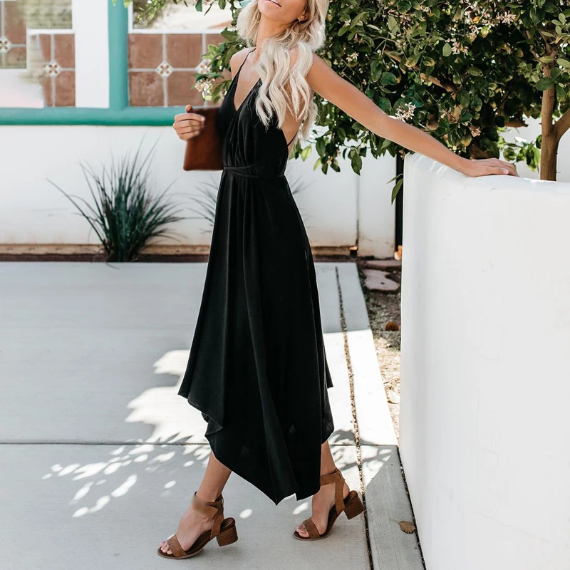 Женское хлопковое сексуальное платье с v образным вырезом на тонких бретелях