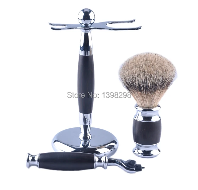 Оптовая цена черный негр кисточку набор натуральный ebony silvertip барсук волос бритва