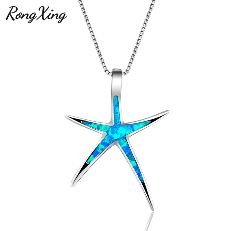 RongXing серебряный цвет синий огненный опал Морская звезда подвески ожерелья для