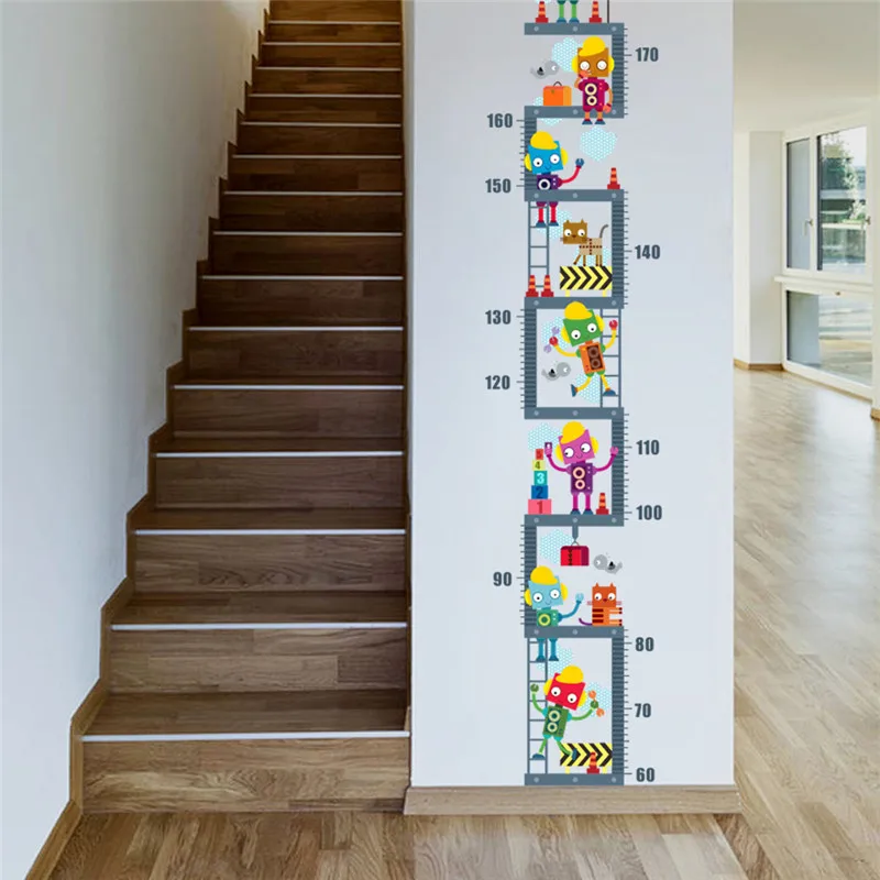 

Robot Upstairs Height Measure Wall Sticker For Kids Children Room Decor Growth Chart Wall Decal Art Boy's Room Decor