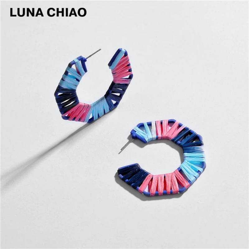 Женские украшения LUNA CHIAO Разноцветные серьги кольца из рафии и