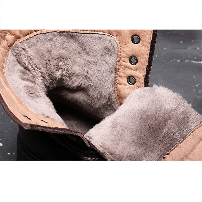 Black Fur Новое поступление! Must Have/мужские ботинки до середины икры из кожи с натуральным лицевым покрытием; однотонные ботинки; мужские зимние мотоциклетные ботинки для верховой езды - Цвет: Black Fur