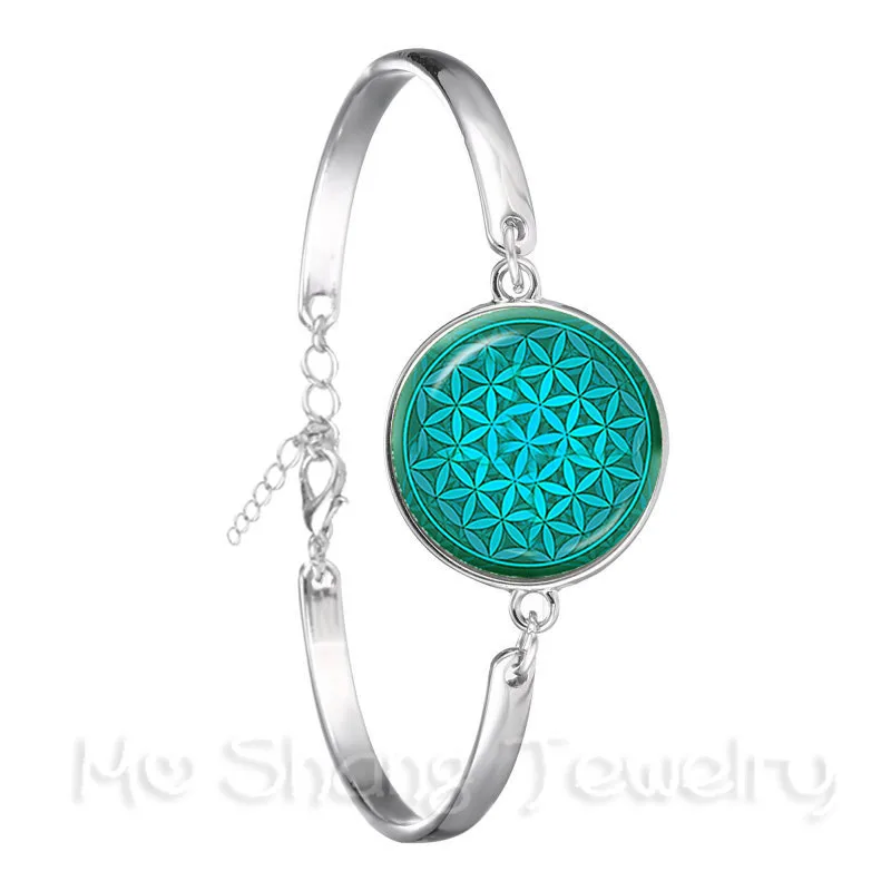 Mandara Glass Dome Bracelet Trendy Chakra Mandala Jewels Geometric Flower Gift For Family OM Yoga Chain Bangle Women | Украшения и