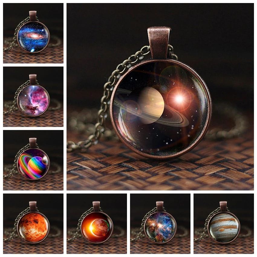 Charming Nebula Necklace Galaxy Space Glass Cabochon Pendant Solar System Jewelry Space Universe Necklace Milky Way Jewelry