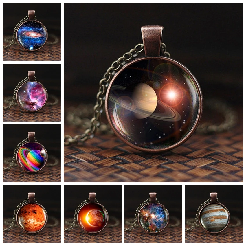 

Charming Nebula Necklace Galaxy Space Glass Cabochon Pendant Solar System Jewelry Space Universe Necklace Milky Way Jewelry