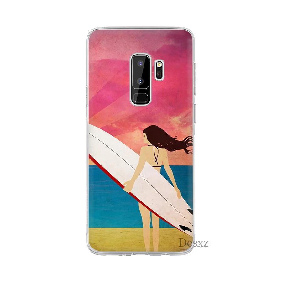 Чехол для Samsung A10 A20 A30 A40 A50 A60 A70 A9 A7 A5 A6 A8 Plus surf art Girl Ультратонкий Жесткий ПК с