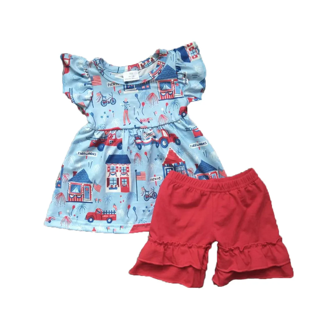 

New summer girl small flying sleeves July 4th printing fashion children's clothing yll