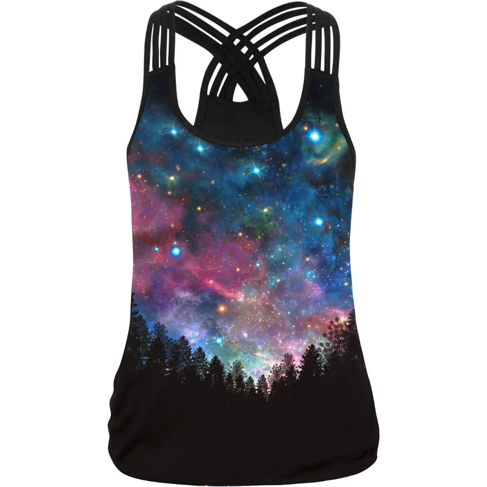 Майка женская с 3d принтом черный топ без рукавов круглым вырезом одежда для