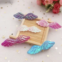 100pcs glitter ab fabric pretty angel wings appliques wedding patches diy hair clip accessories craft supplies sa122