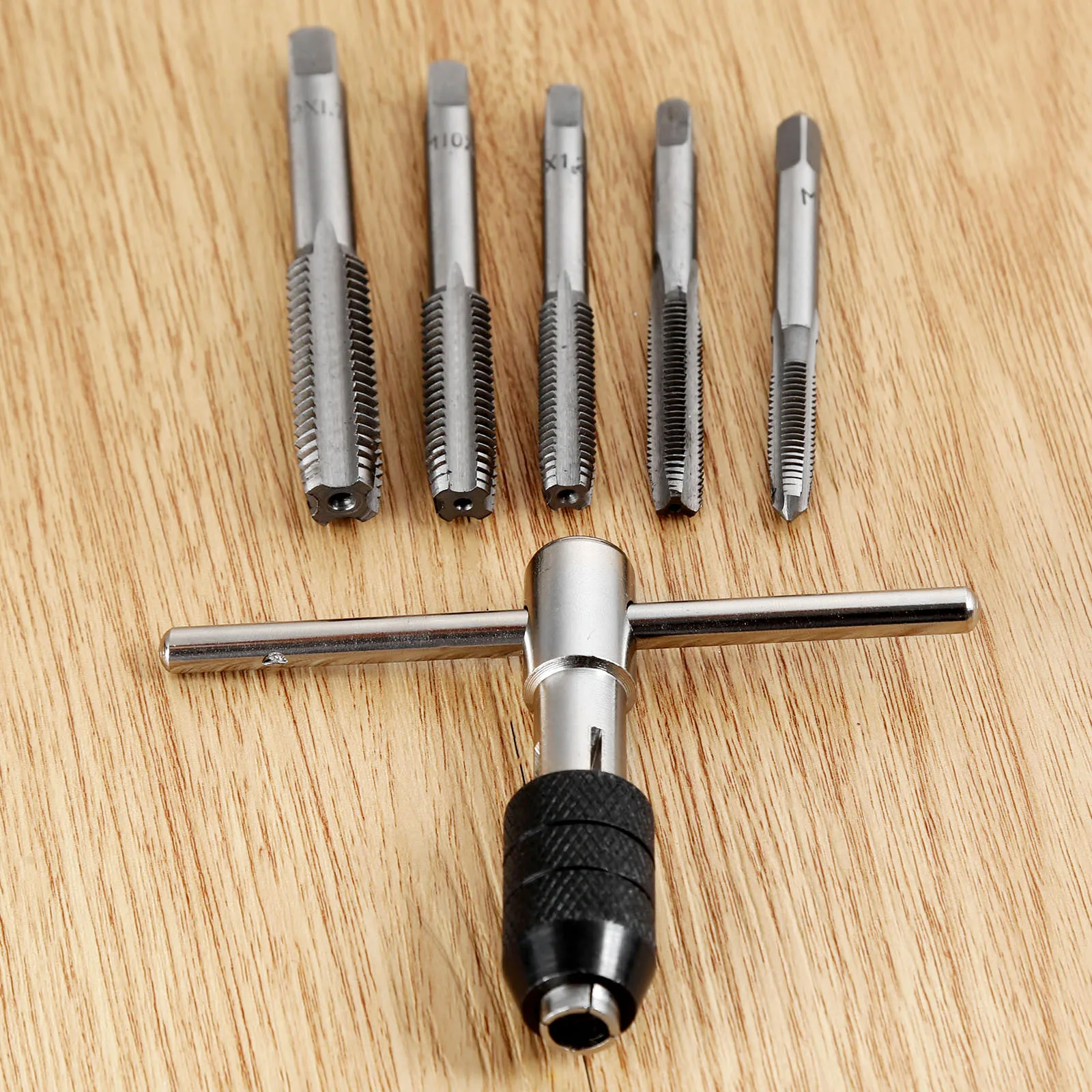 DRELD 6Pcs M6-M12 HSS Hand Taps Screw Thread Metric Plug Tap Set With 6mm-12mm Adjustable T-handle Wrench Tools | Инструменты