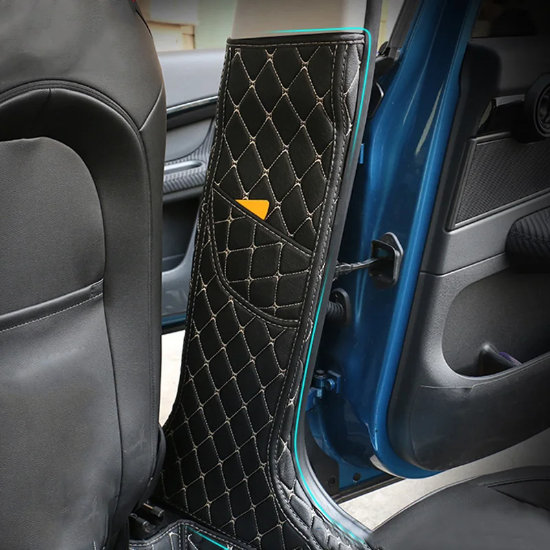 

2pcs Car Inner Door Side B Pillars Protection Mat Decoration Pad Leather Cover For Mini Cooper Countryman F60 2017 Black