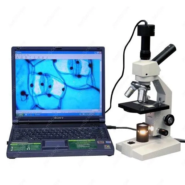 Бинокулярный композитный микроскоп амскоп с зарядкой от USB и цифровой камерой 40X