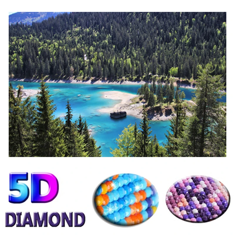 Полный Круглый Алмаз 5D алмазная картина &quotлес и озеро&quot Пейзаж дрель вышивка
