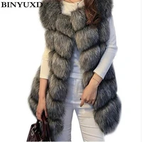 binyuxd coat arrival winter warm fashion women import coat fur vests high grade faux fur coat fox fur long vest womens jacket