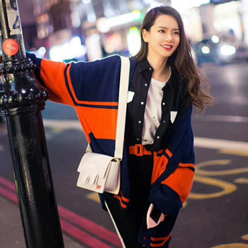  2020 New Style Autumn Sweater Jacket Women Patchwork Single Breasted Loose Cardigan Knit Female Leisure HP243 |