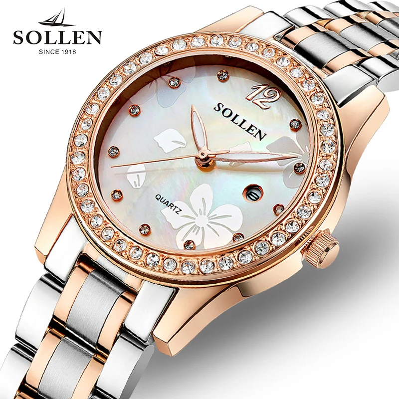Reloj mujer SOLLEN Женские подлинные кварцевые часы женские новые модные стальные с
