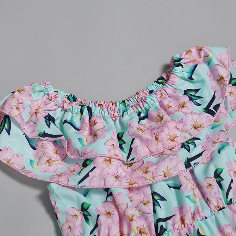 Наряд для матери и дочери длинное платье шифоновое пляжное с открытыми плечами