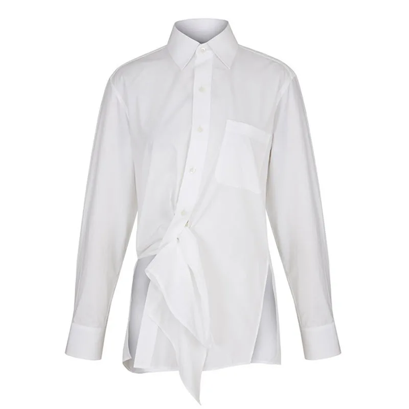 TWOTWINSTYLE Асимметричная женская рубашка с воротником лацканами и длинным рукавом