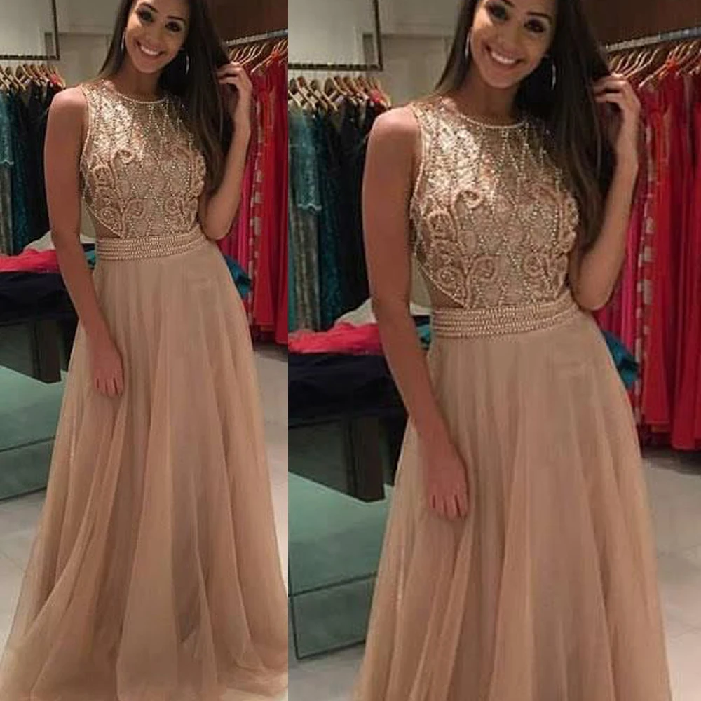 

pearls evening dress 2019 champagne tulle floor length evening dresses gowns arabic formal dresses