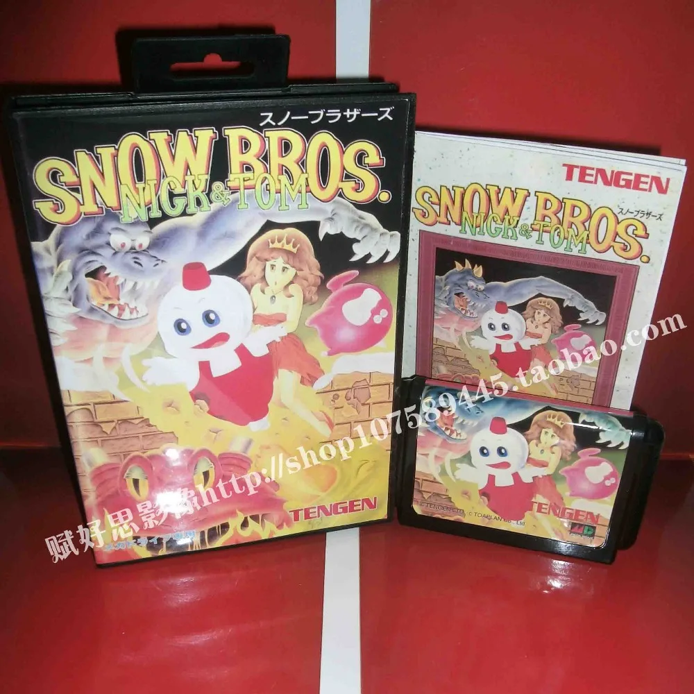 Sega MD game Snow bros. С коробкой и руководством для 16 бит игровой картридж Megadrive бытие