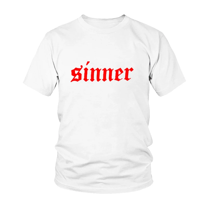 Футболка Sinner женская с буквенным принтом хлопковая рубашка круглым вырезом в