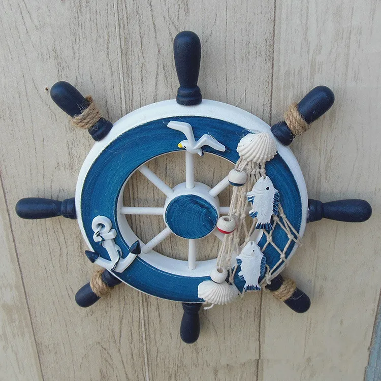 

1PC Wooden Mediterranean Boat Rudder Fishing Net Seabirds Lifebuoy Home Wall Nautical Decoration Anchor Steering Wheel MP 002