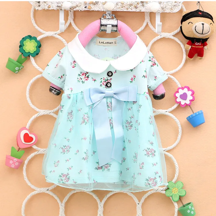 (1 шт./лот) Летнее мини-платье из 100% хлопка с бантом и цветочным принтом От 0 до 3 лет