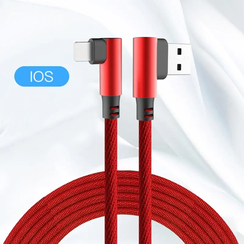 iPhone Red Micro usb type C кабель 90 градусов локоть нейлоновый Плетеный 1 м/2 м Быстрая зарядка кабель для передачи данных для samsung/sony/Xiaomi Android телефон - Цвет: iPhone Red