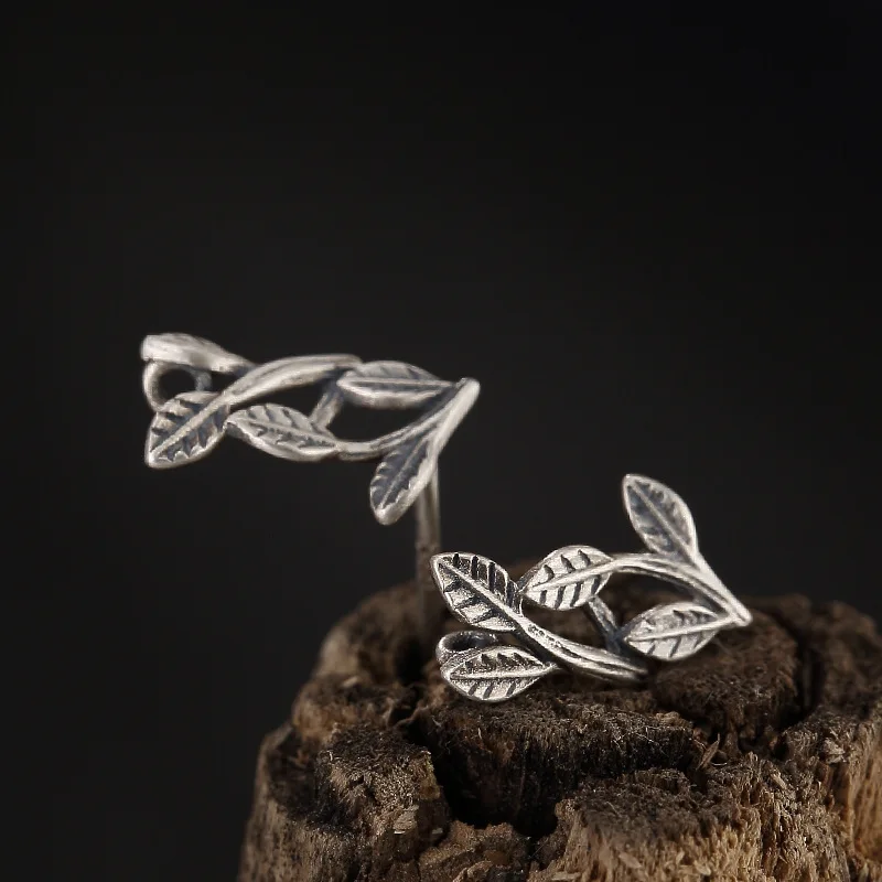 

silver matte color national wind restoring ancient ways do old leaf stems with Fashion earrings wholesale high-grade joker