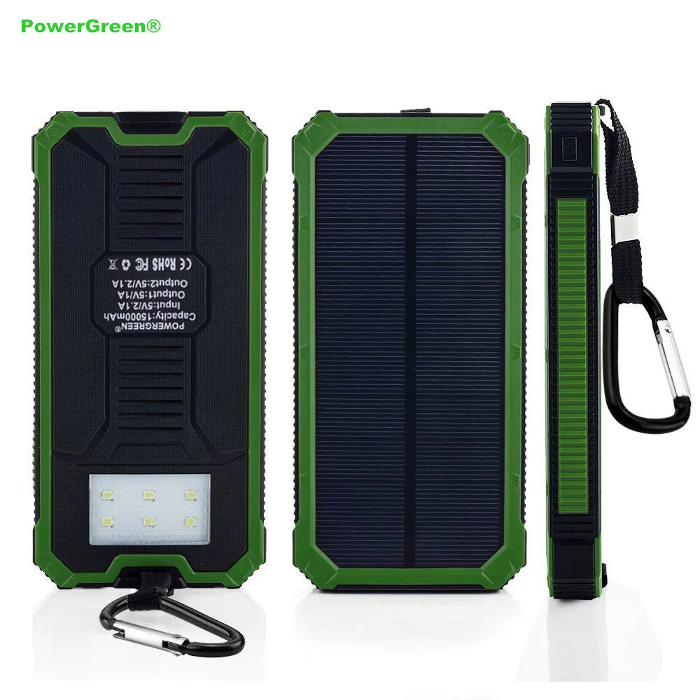PowerGreen солнечное зарядное устройство 15000 мАч двойной выход аккумулятор для