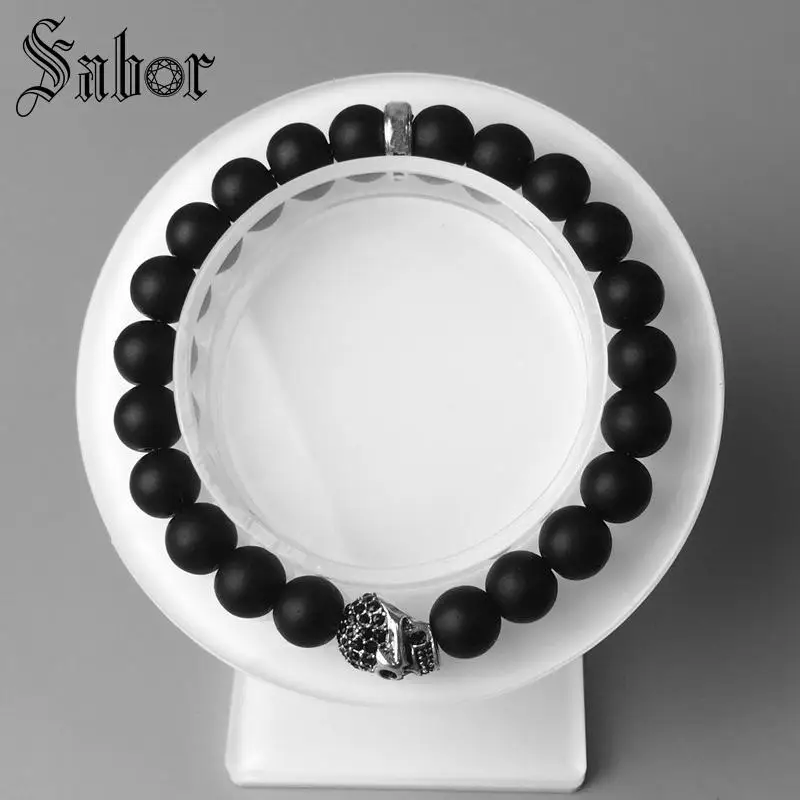 Бусины из обсидиана с черепом для мужчин и женщин нить 8 мм затемненный браслет