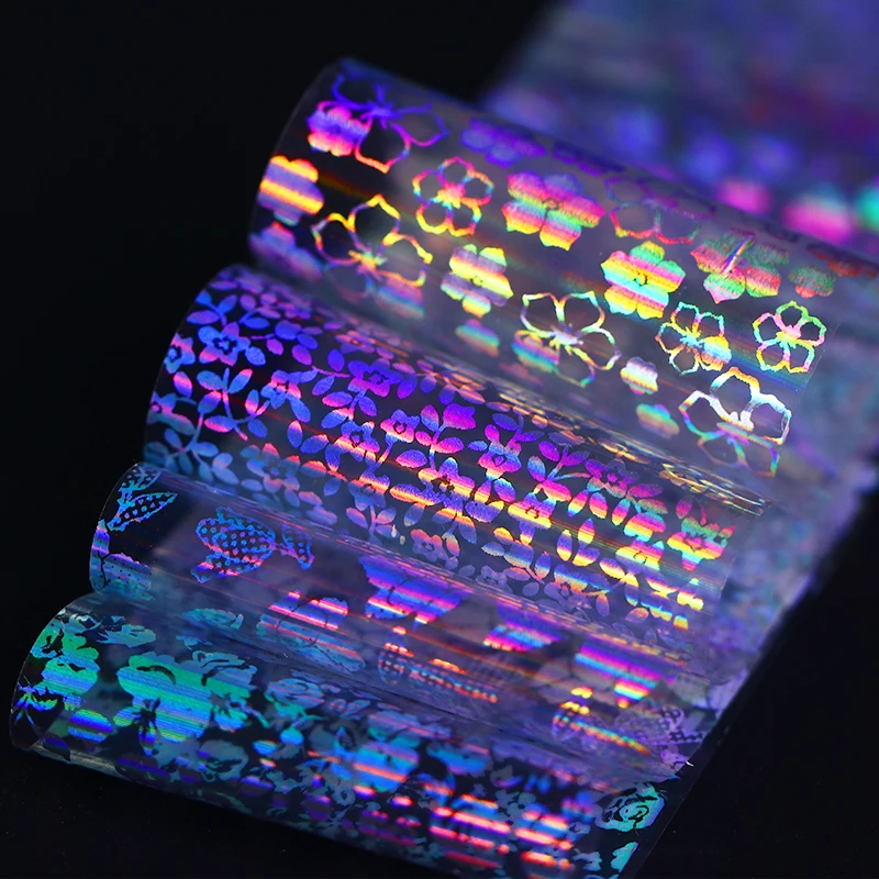 8 шт Голографическая фольга для ногтей лазерная Роза прозрачный цветок сделай