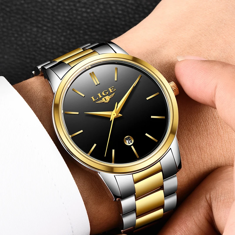 LIGE De Mode или Hommes Montres Top Marque Роскошная в Acier Plein Montre кварцевый поверенный жизнь спорт