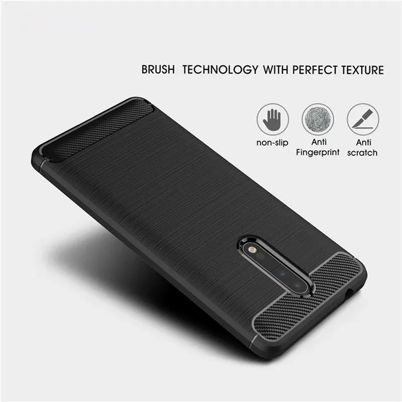 For Nokia 8 Cases Cover Carbon Fiber Texture Brushed Soft Silicone TPU Back Nokia8 TA-1012 Case 5.3 inch |