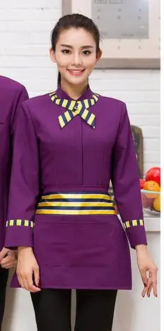 Women purple Осень-зима с длинным рукавом Ресторан работы Костюмы женский Отель Обеденный униформа официанта западный ресторан официантка наряд - Цвет: Women purple