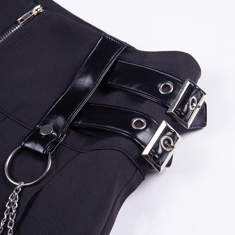 

Summer High Waist Short Skirt Women Zipper Iron Chain Punk Women Sexy Skirts PU Leather Belt Gothic Cosplay Lady A-Line Skirts