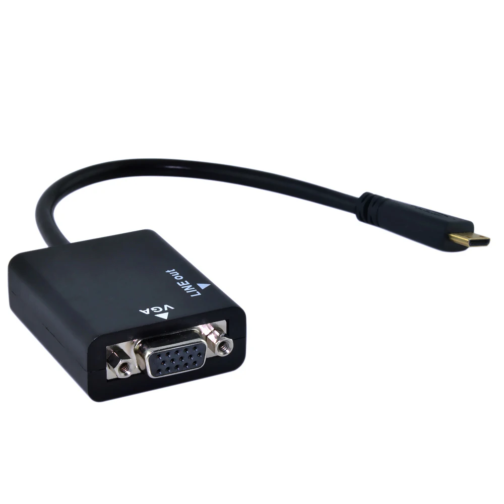 1080p Mini HDMI Male to VGA Video Converter Adapter Cable with 3.5mm Audio Black |