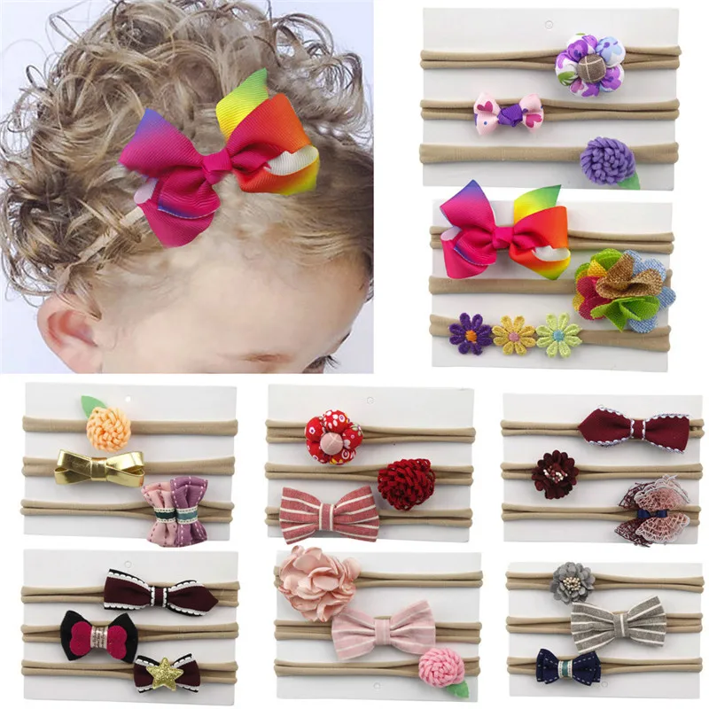 TELOTUNY baby girl headbands 3Pcs Kids Elastic Floral Headband Hair Girls Bowknot Hairband Set for girls 1019 | Детская одежда и