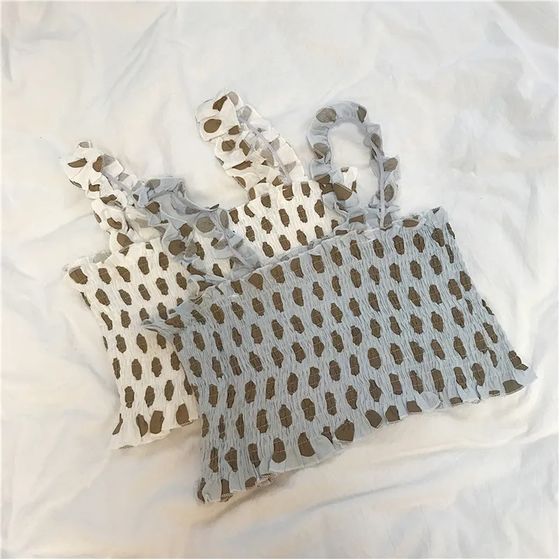 Корейский укороченный топ в горошек + винтажная юбка с разрезом сбоку на кулиске