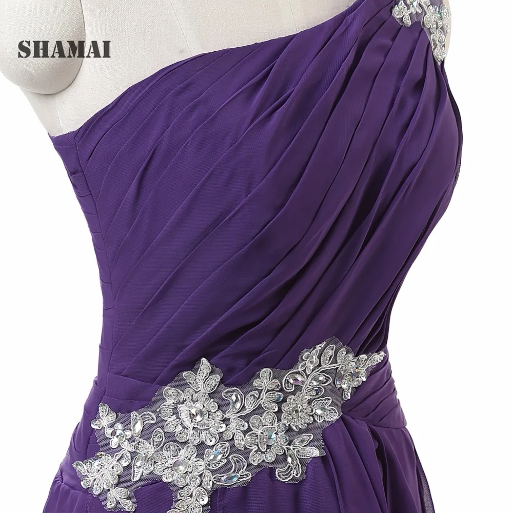 

SHAMAI Women's Evening Dresses Ruffles Appliques One-Shoulder Lace-up Backless Ball Gown Chiffon Pearl Prom Dress For Party Gift