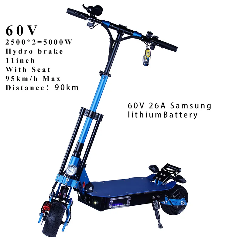 JS 60 V 5000 W 11 дюймов внедорожный электрический скутер супер мощный бесщеточный двигатель Ховерборд CE скейтборд руимы для унисекс взрослых - Цвет: 60V 26Ah SAM Blue