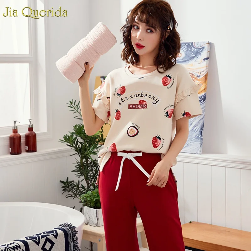 Женская пижама 2019 Модный женский пижамный комплект укороченные брюки штаны с