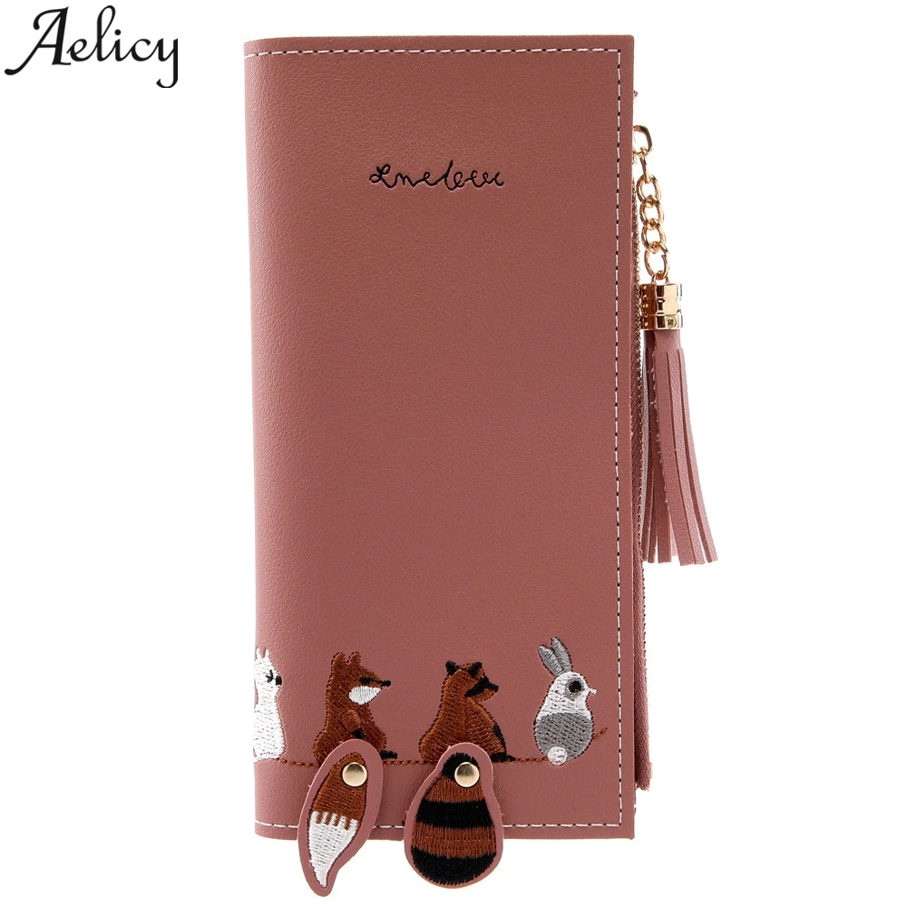 Aelicy 2019 модный длинный кошелек с лисьим котом кисточкой кожаные женские кошельки