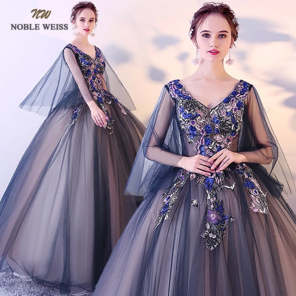 NOBLE WEISS Ball Gown Quinceanera Dresses With Appliques Black Tulle Formal V-Neck Prom Dress | Свадьбы и торжества