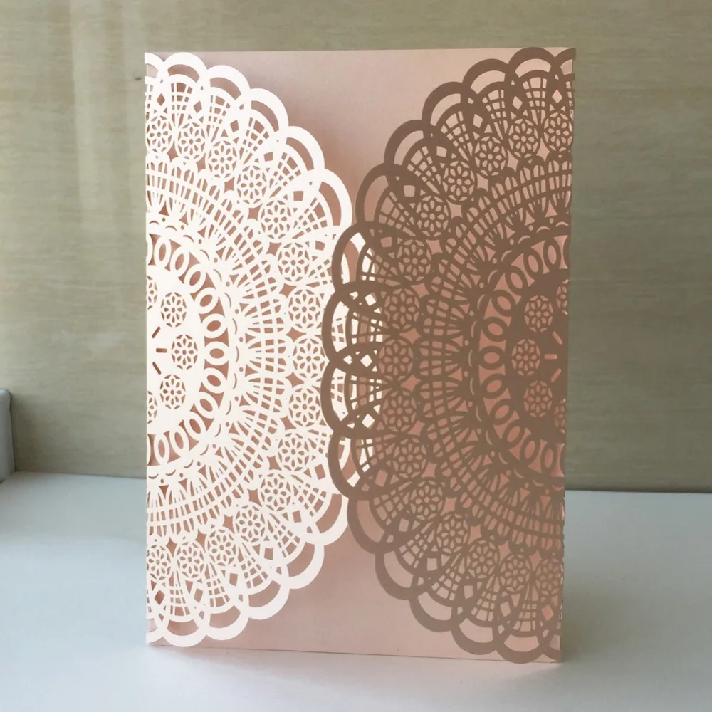 

30pcs/lot peach free shipping laser cut paper craft card romantic 2018 latest design wedding party decoration invitation card