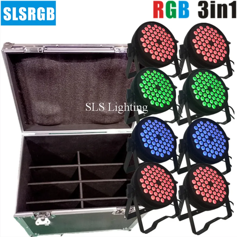 

8PCS/LOT&flight case Aluminum new flat slim par can 54pcs RGB 3IN1 tri color Indoor Led Par Light tyanshine LEDS RGB 3in1 DMX