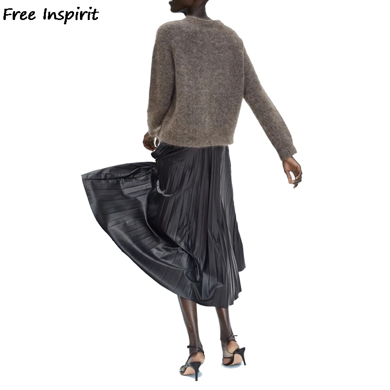 Free Inspirit 2018 New Fashion Autumn And Winter Women Vintage Pleated Skirt High Waist Leather Effect Lady Temperament | Женская одежда