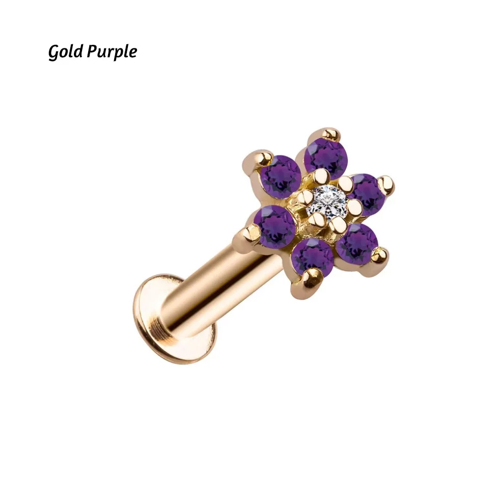 Gold Purple 1 шт. 16 г сталь губная серьга Хрящ уха цветок из опала серьги для губ серьги пирсинг для козелка ушной раковины Ombligo пирсинг для тела ювелирные изделия - Окраска металла: Gold Purple